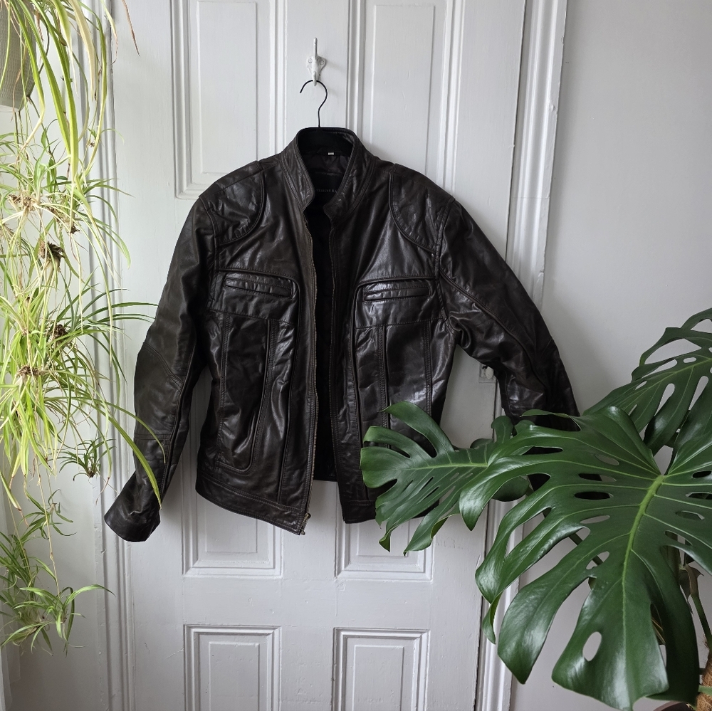 Men's Dark Brown Leather Bomber Jacket